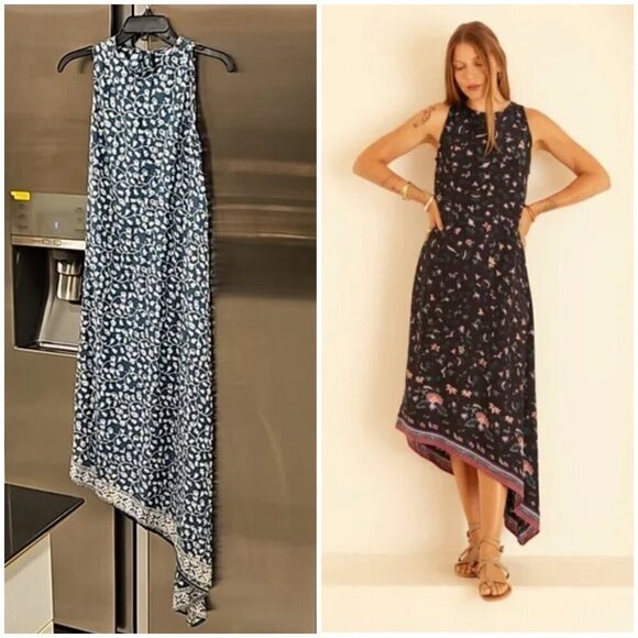 💕NATALIE MARTIN💕 Ashley Asymmetrical Midi Dress ~ Teal Pomegranite Print Small - Picture 1 of 13